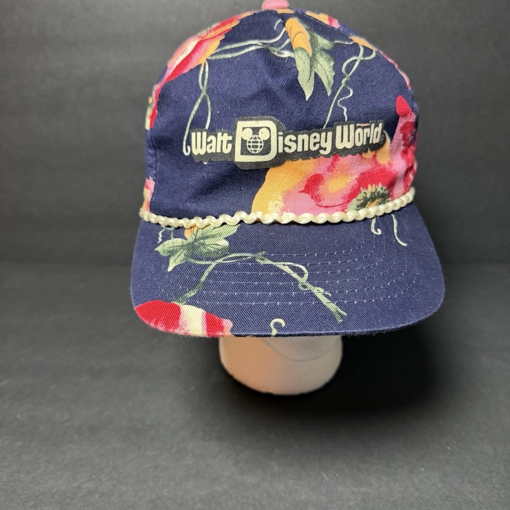 80s Walt Disney World Snapback Hat VTG Mickey Mouse Colorful Floral‎ Retro Rope